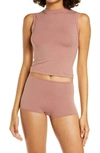 Skims Stretch Cotton Jersey Mock Neck Tank In Rose Clay