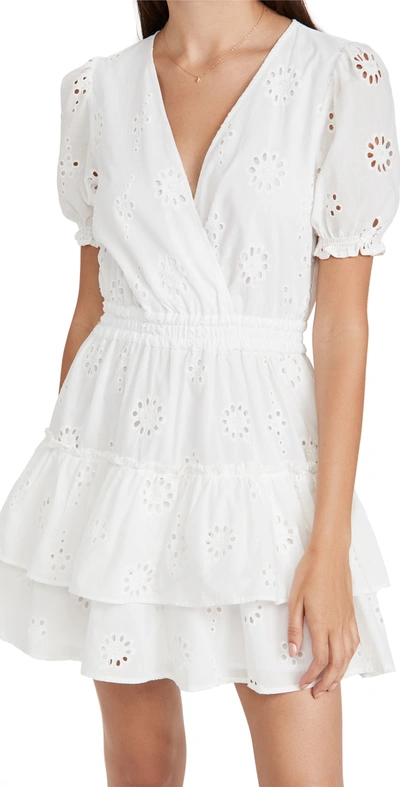 Wayf Reese Smocked Waist Tiered Mini Dress In White