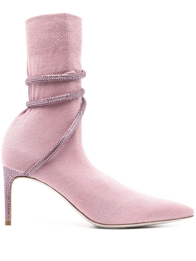 René Caovilla Cleo Fabric Ankle Boots In Pink