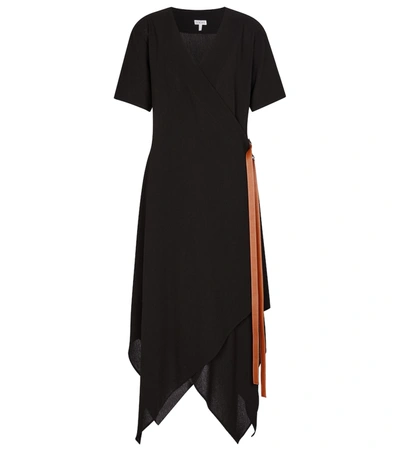 Loewe Wrap Midi Dress In Wool With Leather Belt In Black