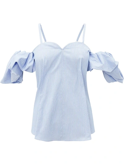 Jw Anderson Womens Denim Blue Striped Off-the-shoulder Cotton Top 10