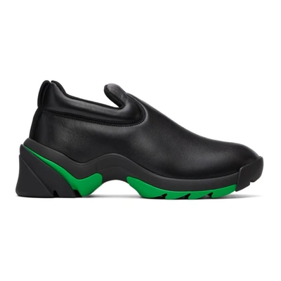 Bottega Veneta Men's  Black Leather Slip On Sneakers In Black/grass