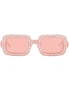 Miu Miu Crystal-embellished Rectangle-frame Sunglasses In Opal Pink
