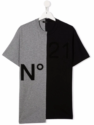 N°21 Teen Two-tone Cotton T-shirt In Black