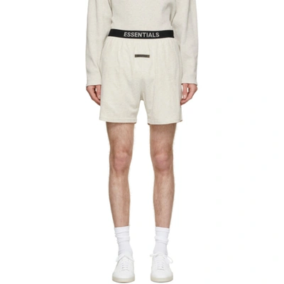 Essentials Off-white Logo Lounge Shorts In Oatmeal