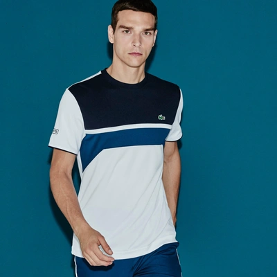 Lacoste Men's Sport Ultra Dry Chest Stripe Tennis T-shirt - White/navy Blue  | ModeSens