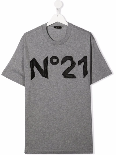 N°21 Kids' N ° 21 Cotton Tshirt With Applied Logo In Grey