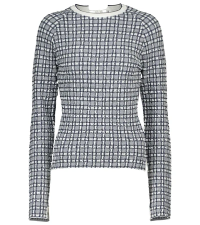 Victoria Victoria Beckham Checked Jacquard-knit Jumper In Navy