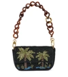 Staud Tommy Leather-trimmed Beaded Shoulder Bag In Black