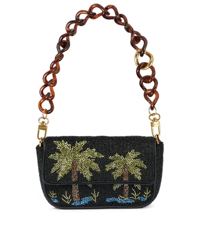 Staud Tommy Leather-trimmed Beaded Shoulder Bag In Black