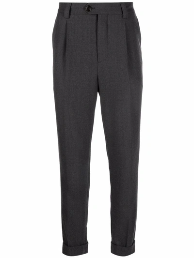 Brunello Cucinelli Virgin Wool Pleated Trousers In Blue