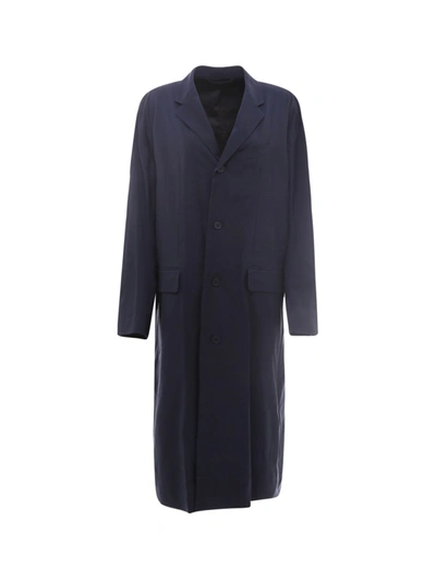 Balenciaga Oversize Long Coat In Blue Nylon In Navy