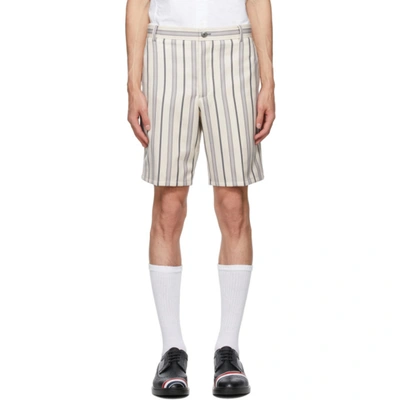 Thom Browne Off-white Striped Wool Shorts In 035 Med Gre