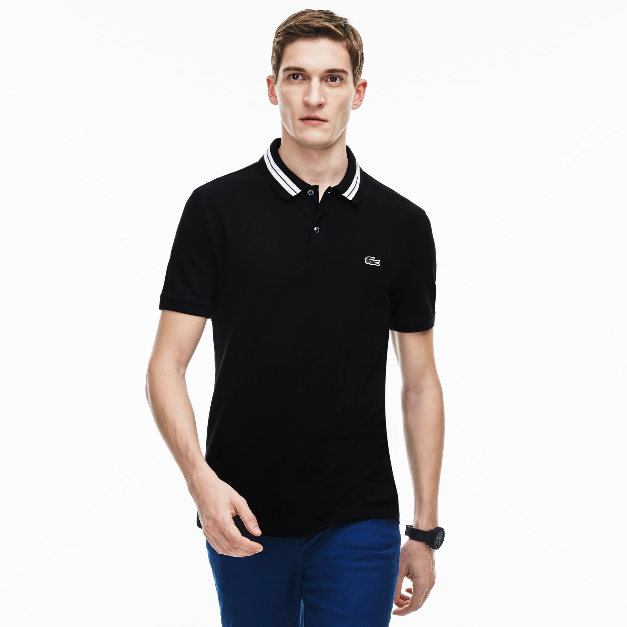 Lacoste Men's Slim Fit Polo In Stretch Pima Cotton With Contrast Piping -  Navy Blue/white | ModeSens
