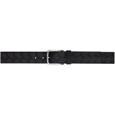 Bottega Veneta Intrecciato Leather Metal Buckle Belt In Black
