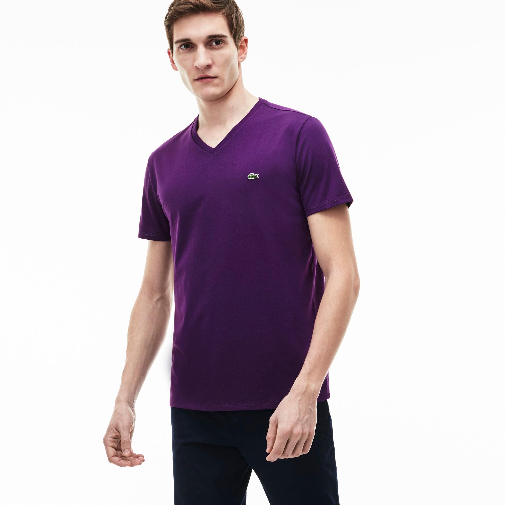 Lacoste Men's V-neck Pima Cotton Jersey T-shirt - Cossak Purple | ModeSens