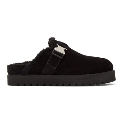 Moncler Mon Mule Suede Shearling-lined Slide Mules In Black