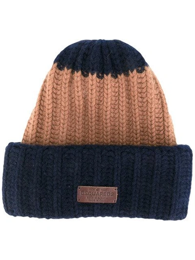 Dsquared2 Ribbed Beanie Hat In Navy