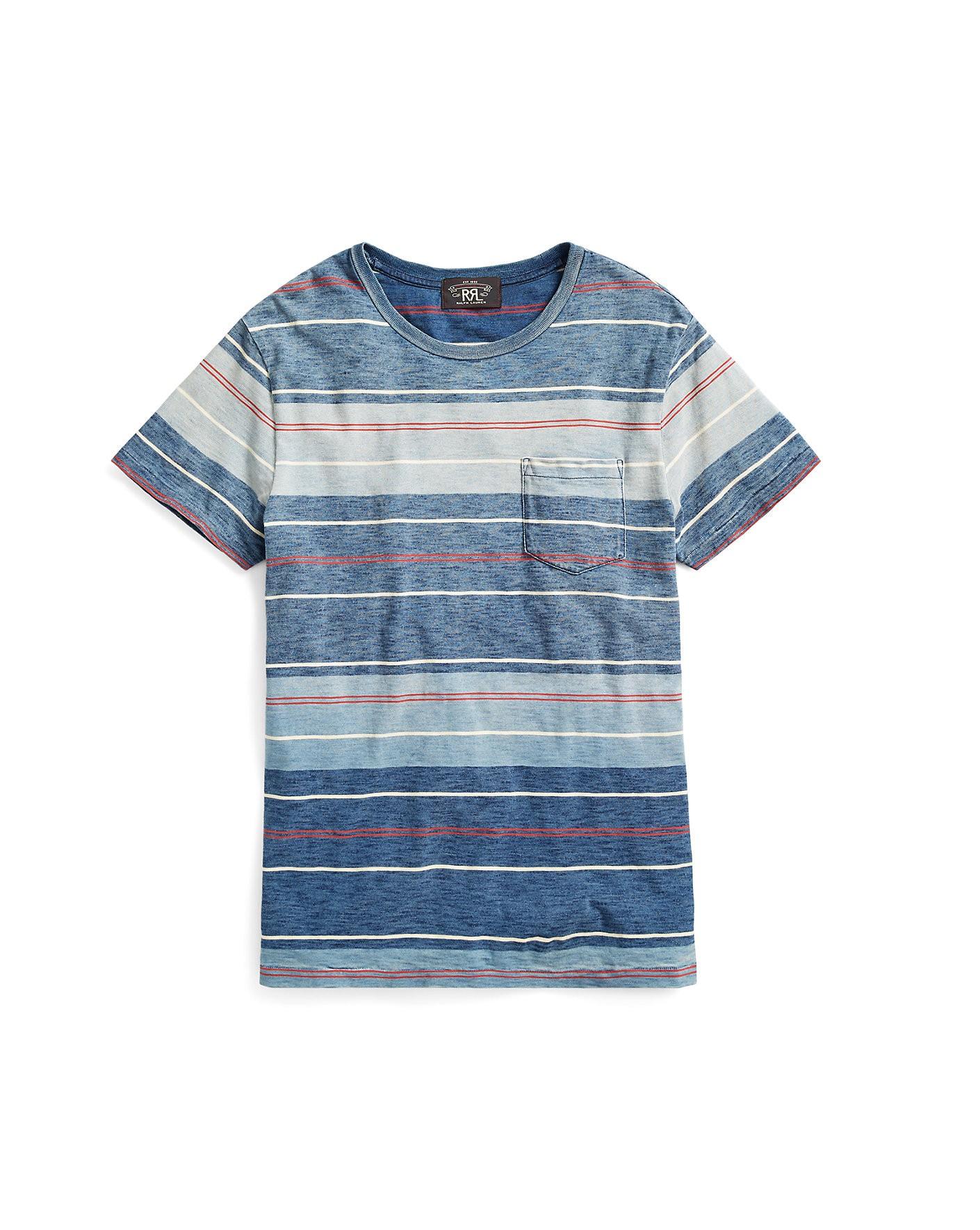 Ralph Lauren Rrl Striped Cotton Pocket T-shirt In Blue Indigo Multi ...