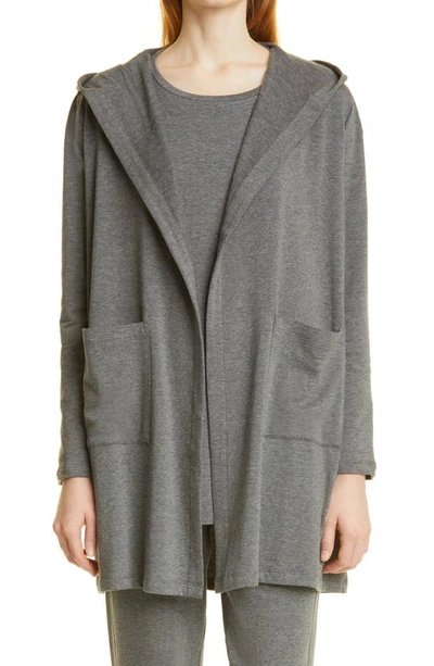 Eileen Fisher Organic Cotton Blend Open Front Hooded Cardigan In Ash
