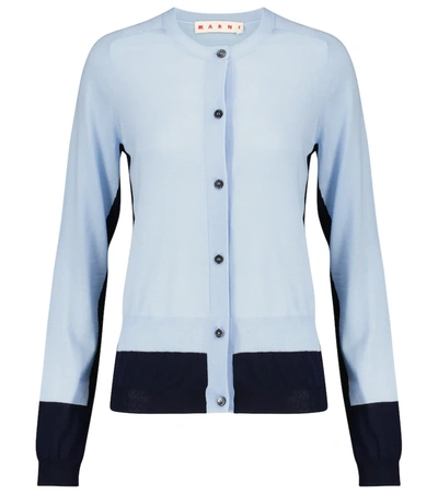 Marni Two-tone Round Neck Cardigan In Blue