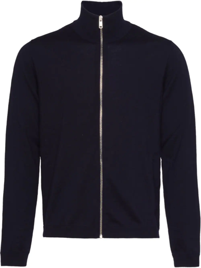 Prada High Neck Zip Front Cardigan In Blue