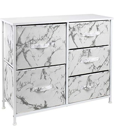 Sorbus 5-drawers Chest Dresser In White Frame/white Marble