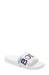 Hugo Boss Bay Slide Sandal In Open White/ Blue