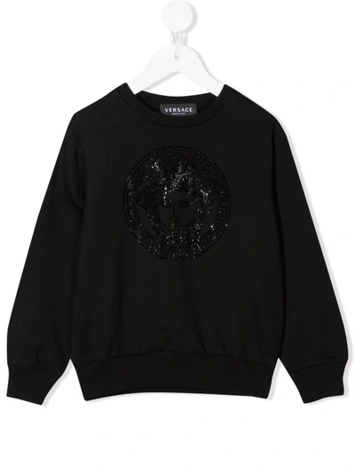Versace Kids' Logo Baroque Embroidered Sweatshirt In Black