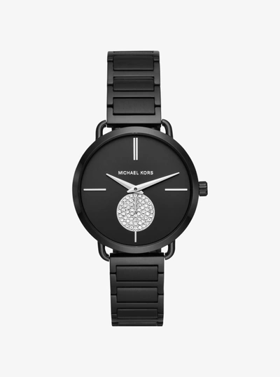 Michael Kors Portia Crystal And Stainless Steel Bracelet Watch In Black