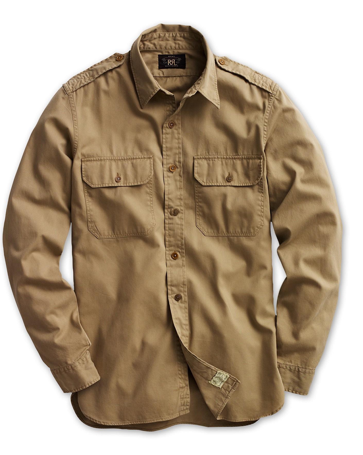 Ralph Lauren Rrl Twill Military Shirt In Classic Khaki | ModeSens