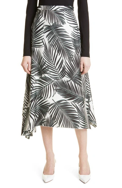 Hugo Boss Leaf-print Midi Skirt In Pure Silk- Patterned Women's A-line Skirts Size 10