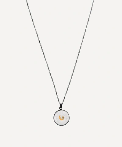 Acanthus Oxidised Silver Crescent Star Large Round Quartz Amulet Necklace