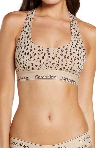 Calvin Klein Modern Cotton Collection Cotton Blend Racerback Bralette In Savannah Cheetah