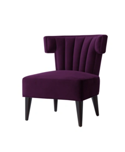 Nicole Miller Elmer Velvet Channel Back Accent Chair With Tapered Leg In Purple