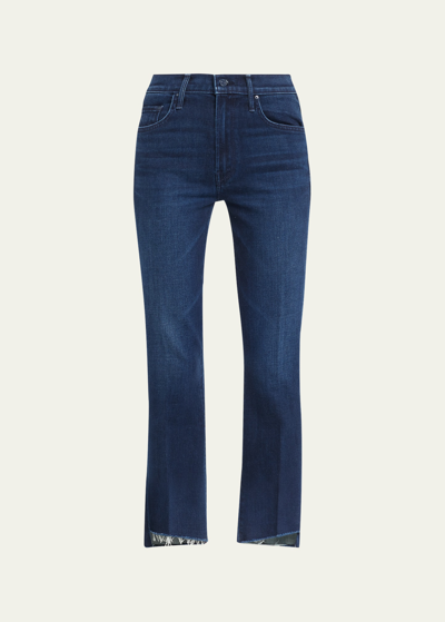 Mother The Insider High Rise Crop Step Fray Bootcut Jeans In Girl Crush In Blue