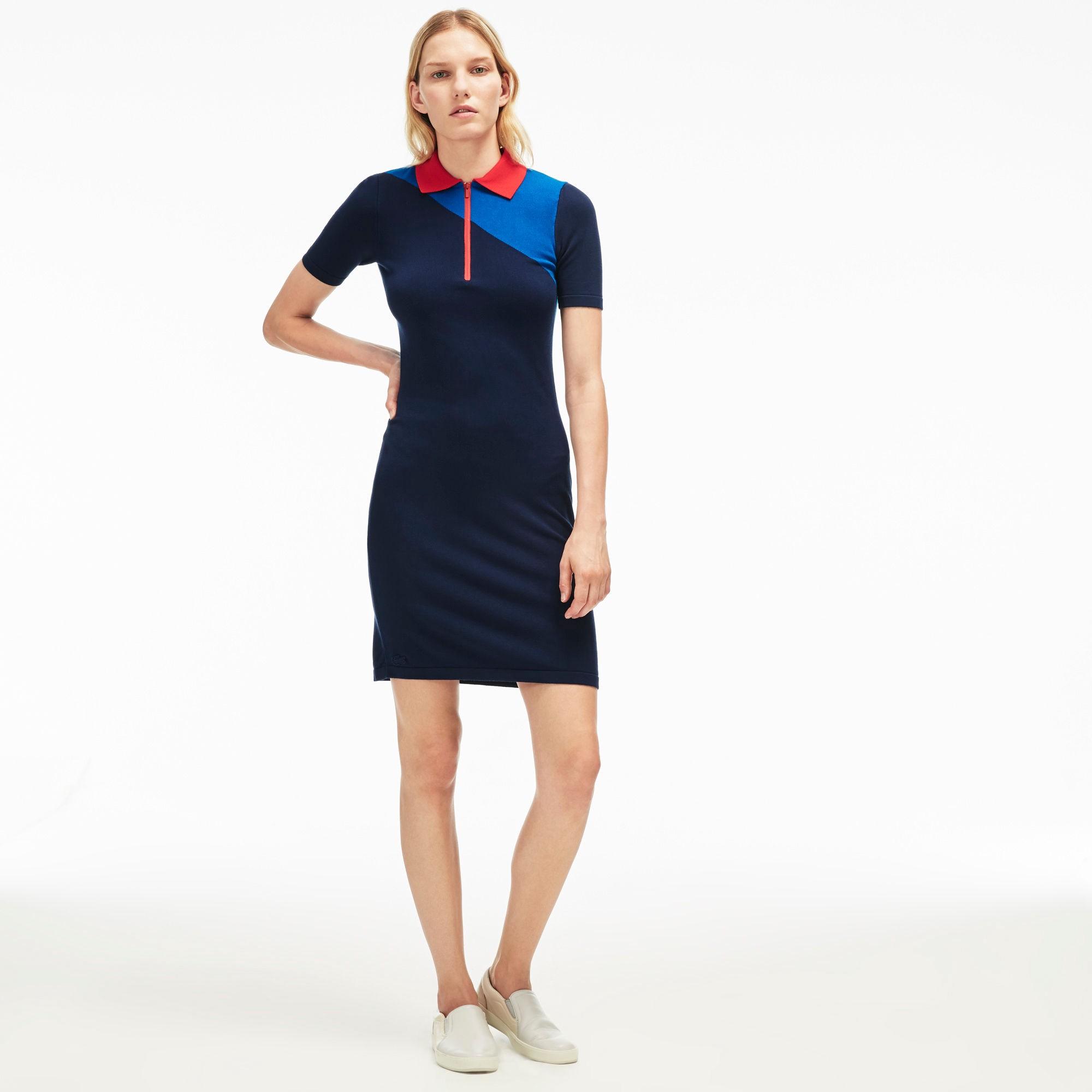 Lacoste Women's Colorblock Jersey Zip Neck Tailored Polo Dress ...