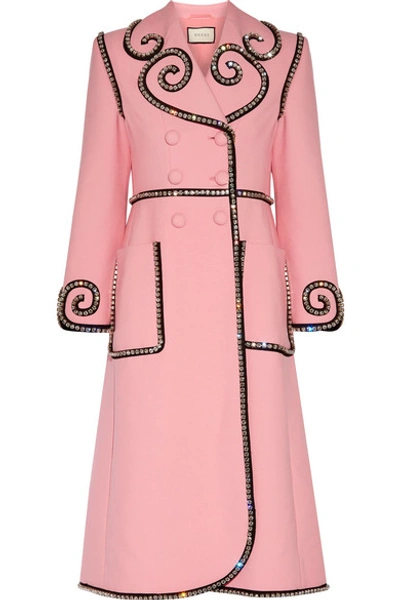 Gucci Crystal-embellished Double-breasted Wool Coat In Pink