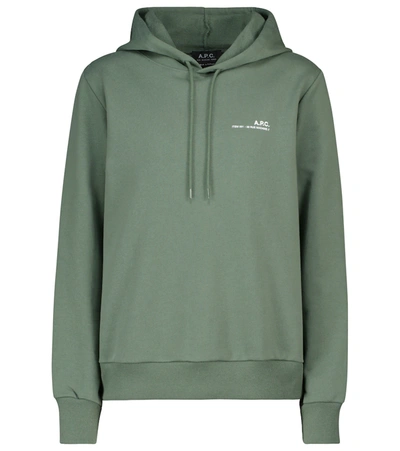 Apc Item Logo-print Cotton-jersey Hooded Sweatshirt In Khaki