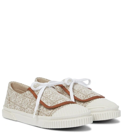 Loewe Cotton Canvas Sneakers With All-over Anagram Print In Neutrals