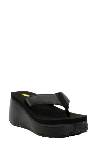 Volatile Frappachino Wedge Flip Flop In Black Leather