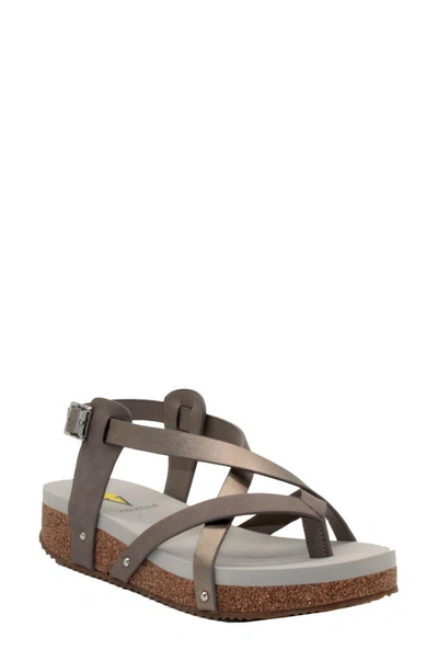 Volatile Engie Strappy Sandal In Pewter Metallic Faux Leather