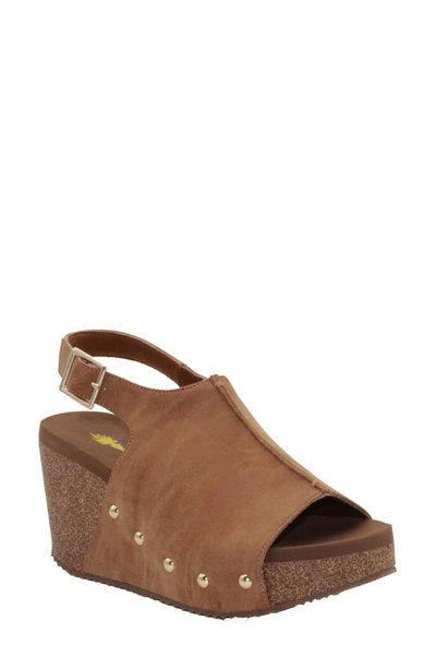 Volatile Division Platform Wedge Sandal In Tan Faux Leather