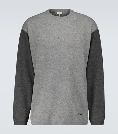 Loewe Colour-block Wool And Cashmere-blend Sweater In Grey