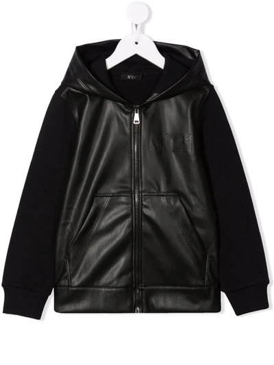 N°21 Teen Engraved-logo Hooded Jacket In Black