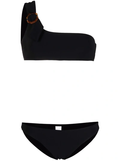 Zimmermann Buckle-detail One-shoulder Bikini In Black