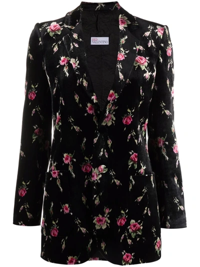 Red Valentino Floral Pattern Single-breasted Blazer Jacket In Black