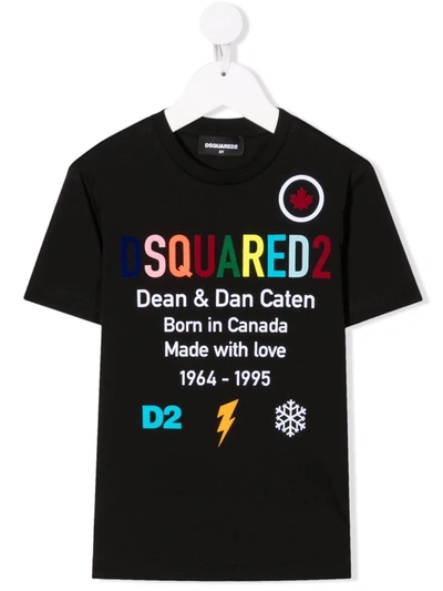 Dsquared2 Kids' Black T-shirt For Boy With Multicolor Logo