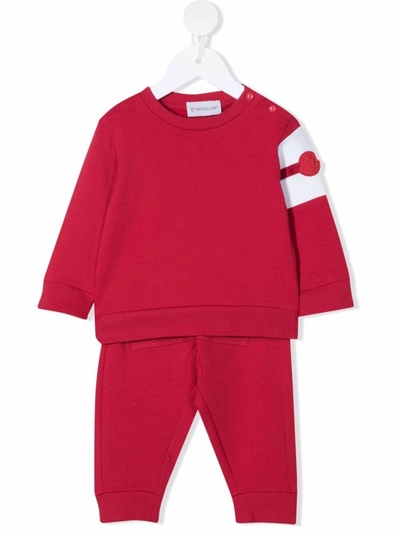 Moncler Red Tracksuit For Baby Kids With Patch In Rosso