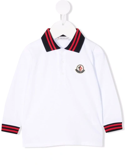 Moncler Babies' Logo-patch Long-sleeved Polo Shirt In White